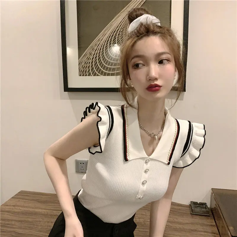 

2023 New Women's Summer Reversible Knitted Sleeveless Top Stylish Short Sweet T-shirt