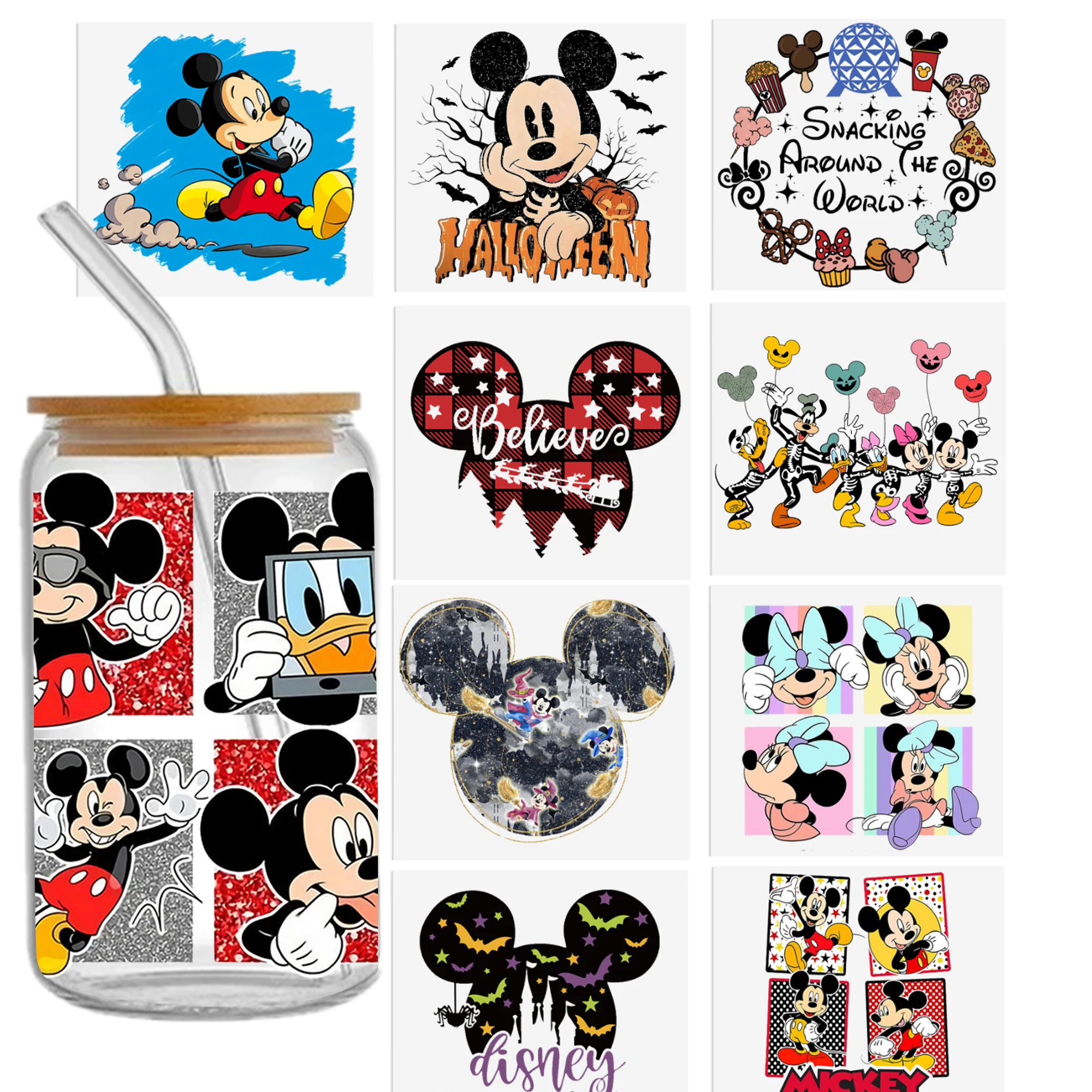 

Персонализированная наклейка Disney с Микки и Минни УФ DTF для чашек объемом 16 унций, переводные наклейки, самоклеящиеся водонепроницаемые наклейки с логотипом «сделай сам»