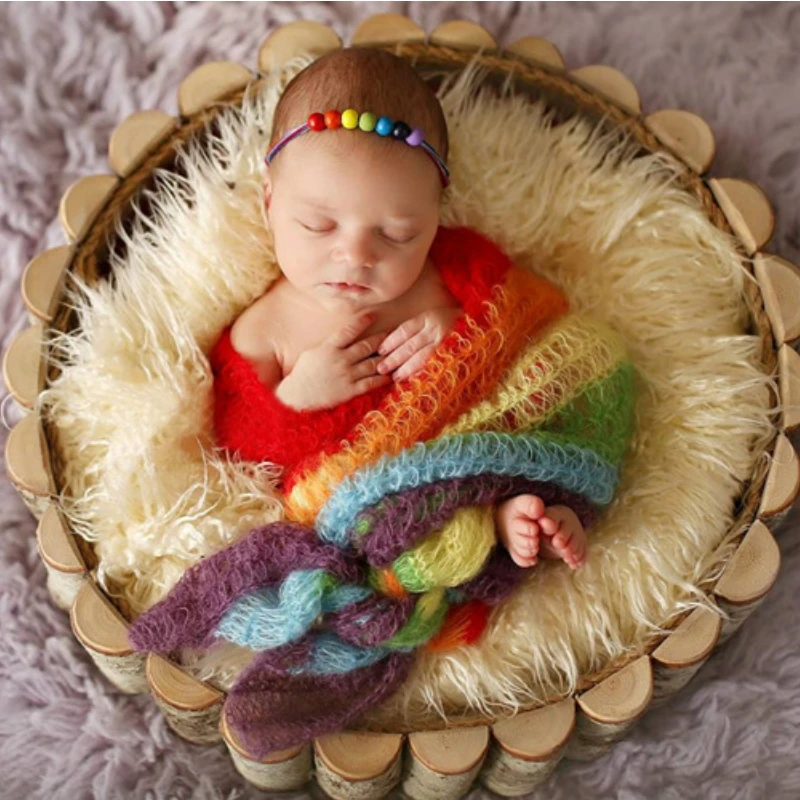 New Born Photography Props  Baby Blankets Mohair Color Wrapping Cloth 40x150cm Rainbow Wrapping Cloth2022 enlarge