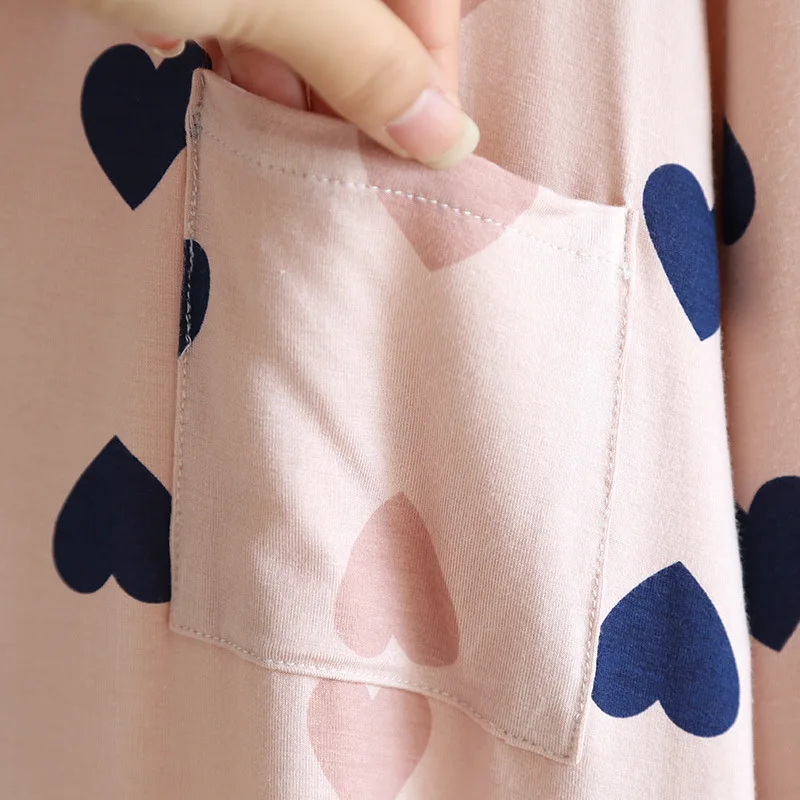 Modal Soft Nightshirt Button Down Sleepshirt Long Sleeves Boyfriend Nightgown Women Mid-Calf Length Print Sleepwear Pajama Dress