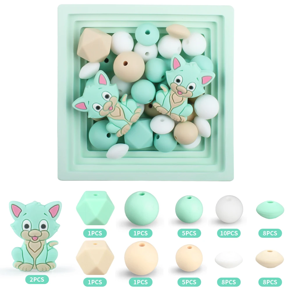 50Pcs/Set Silicone Beads Baby Sets kittens Round Beads Sets Teething Teether BPA Free DIY Necklace Pacifier Chian Accessories 50Pcs/Set Silicone Beads Baby Sets kittens Round Beads Sets Teething Teether BPA Free DIY Necklace Pacifier Chian Accessories