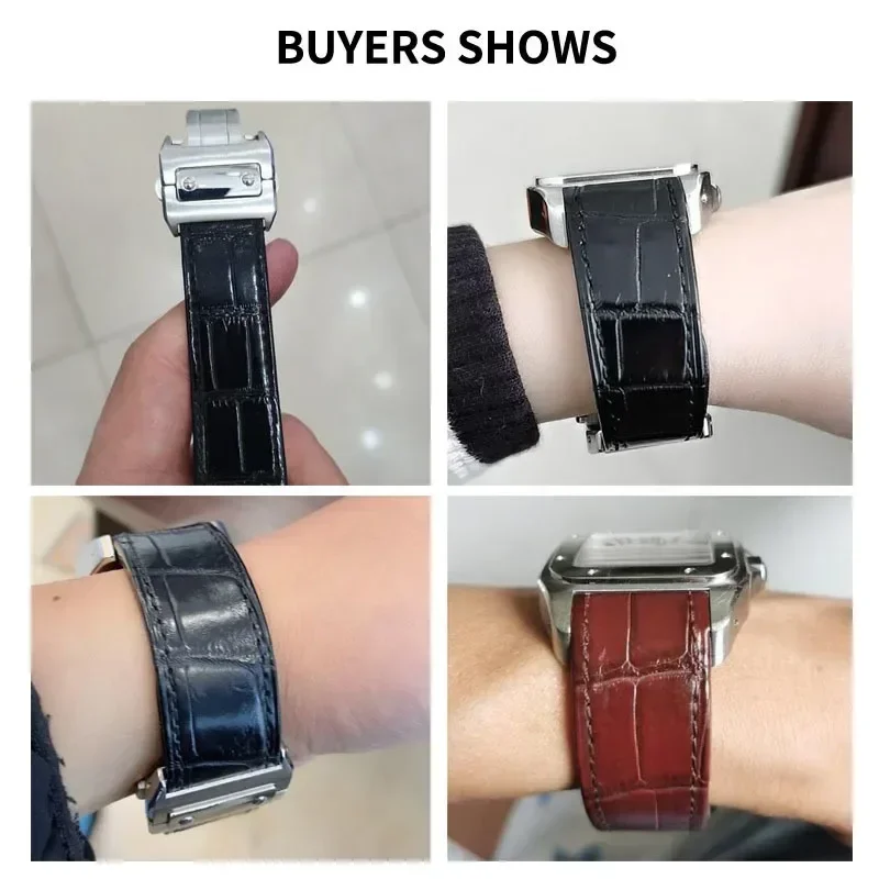 Фото Для Cartier Santos Sandoz Series 24,5 23, 20 мм, водонепроницаемая подложка, твердая стальная пряжка, черный, коричневый ремешок для часов из воловьей кожи №3