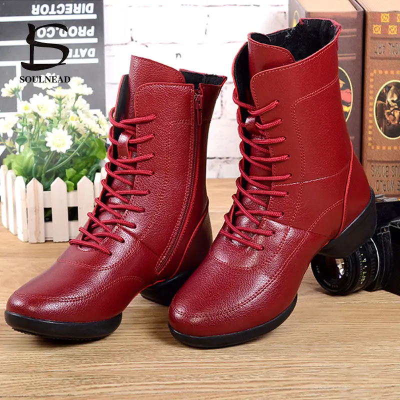 Women's Dance Boots Jazz Dance Shoes For Ladies Autumn Soft Sole Outdoor Female Modern Square Dancing Sneakers Winter Woman Boot