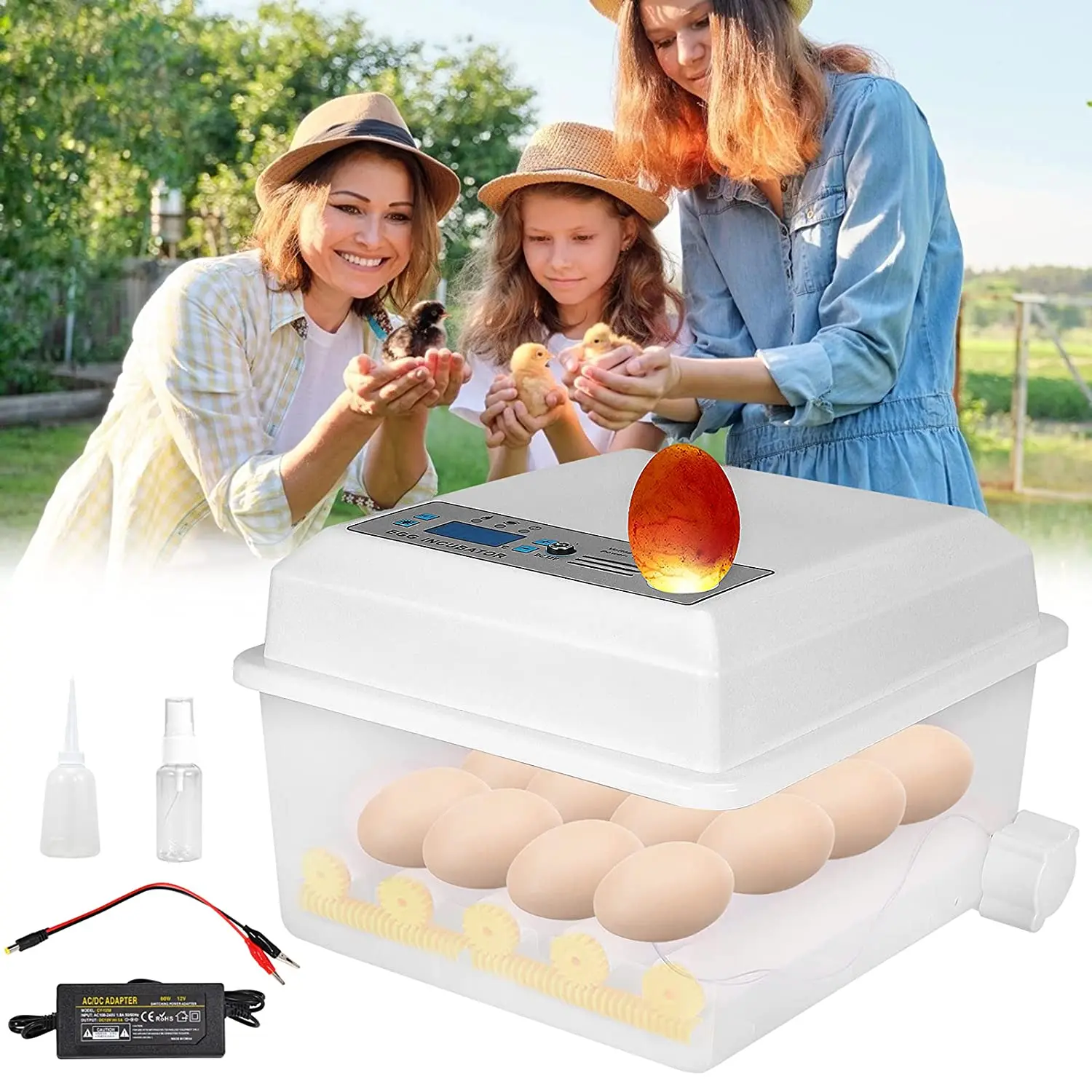 220V Egg Incubator Fully Automatic 16 Eggs Digital Mini Brooder Small Chicken Bird Egg Incubator Automatic Farm Incubation Tool