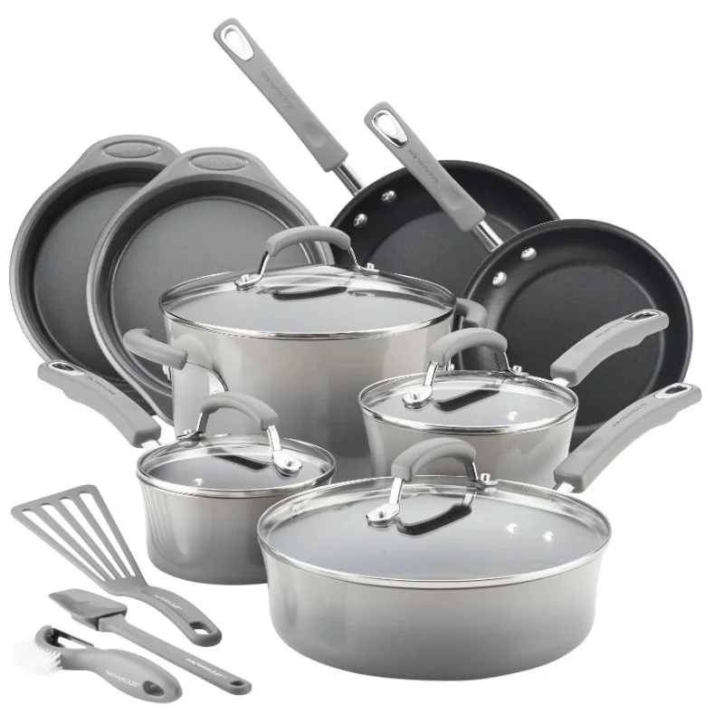 Rachael Ray 15-Piece Hard Enamel Aluminum Nonstick Cookware 