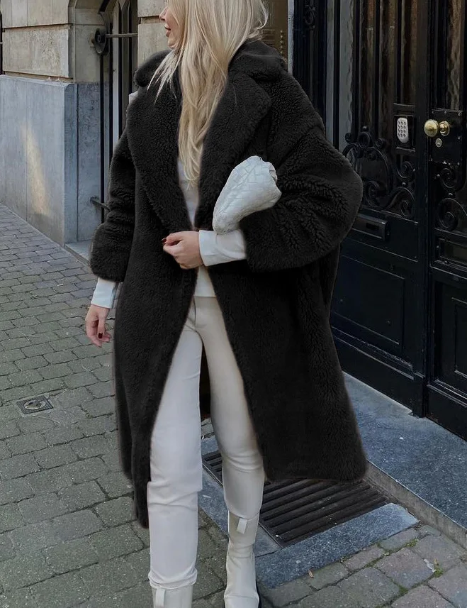 Women's Leather Fur Coat Fashion Imitation Fur Long Faux Lamb Fur Coat Women's Faux Fur Coat