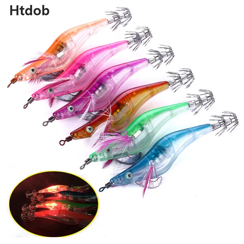Htdob-señuelo luminoso para pesca nocturna, 6 unidades, LED, electrónico, calamar, camarón, 10,5 cm, 12g
