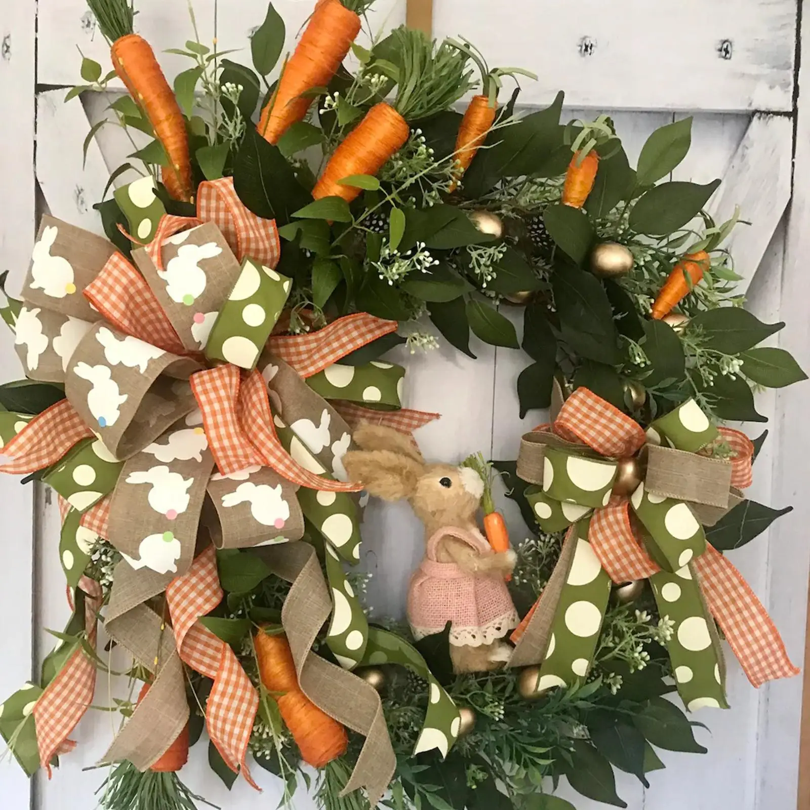 

Пасхальный венок с кроликами, Весенняя гирлянда 18 дюймов с яйцами, окошком с морковкой, для праздника, свадьбы, сада, украшение для входной д...