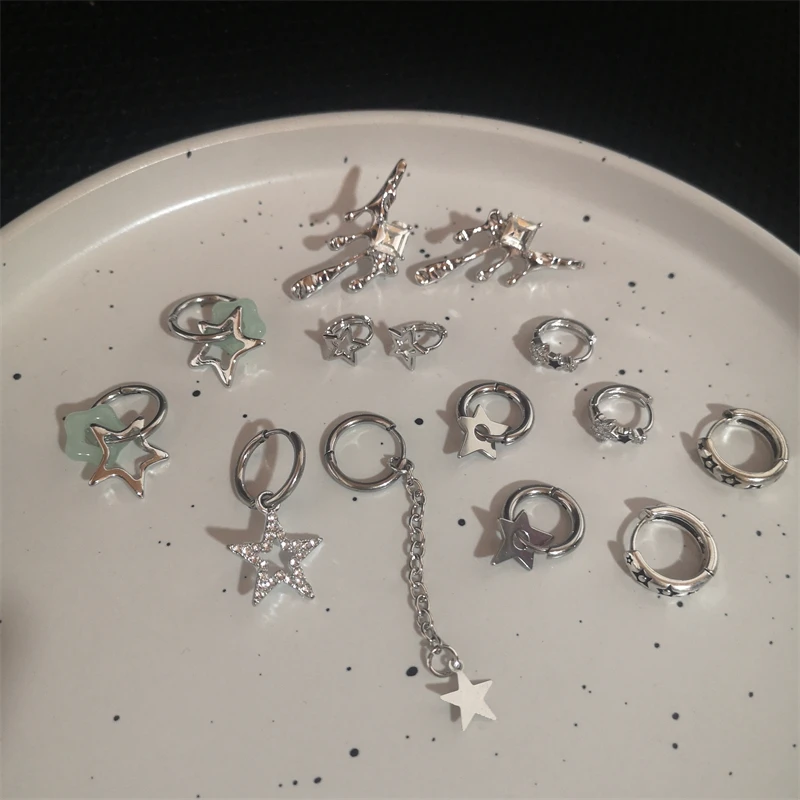

Trendy Silver Color Star Zirconia Small Hoop Earrings For Women Girls Hiphop Punk Cool Party Gothic Ear Jewelry Y2K Accessories