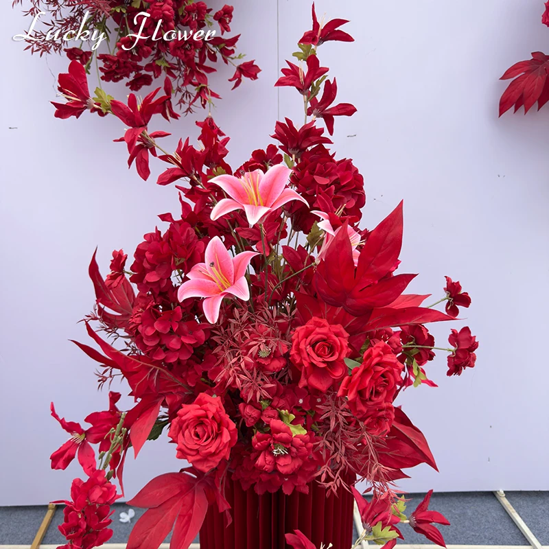Роскошные красные уличные свадебные украшения искусственные розы цветы лилии