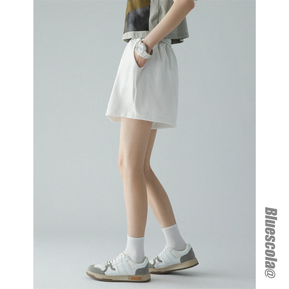 Solid Elastic Waist Basic Casual Sports Shorts Women's Ins Fashion Loose Versatile High Waist Student Wide Leg Pants Summer