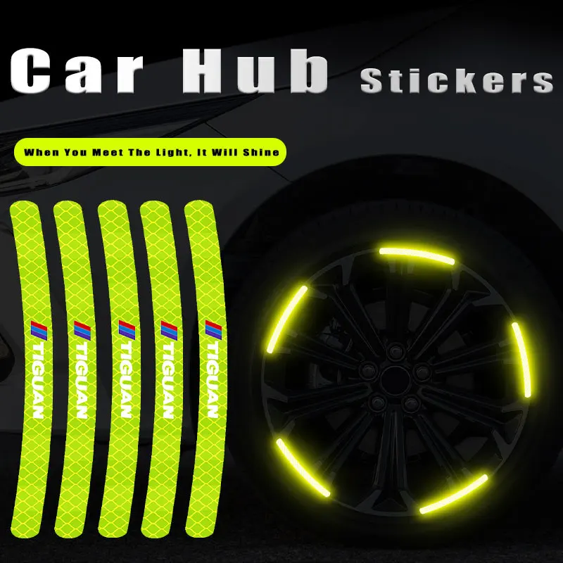 

Светоотражающие полосы для обода автомобильной шины 20x, светящиеся наклейки для логотипа VW Tiguan, док-станция колеса, стикер, аксессуары для с...