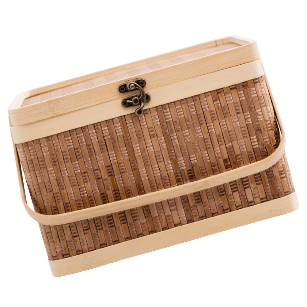 

Woven Basket Lid Egg Storage Bamboo Handle Design Fruit Vegetable Portable Picnic