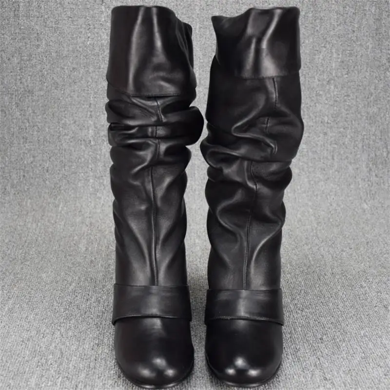 

Кожаные женские сапоги на танкетке средней высоты, плюшевые теплые женские сапоги больших размеров, разные размеры, специальное предложени...