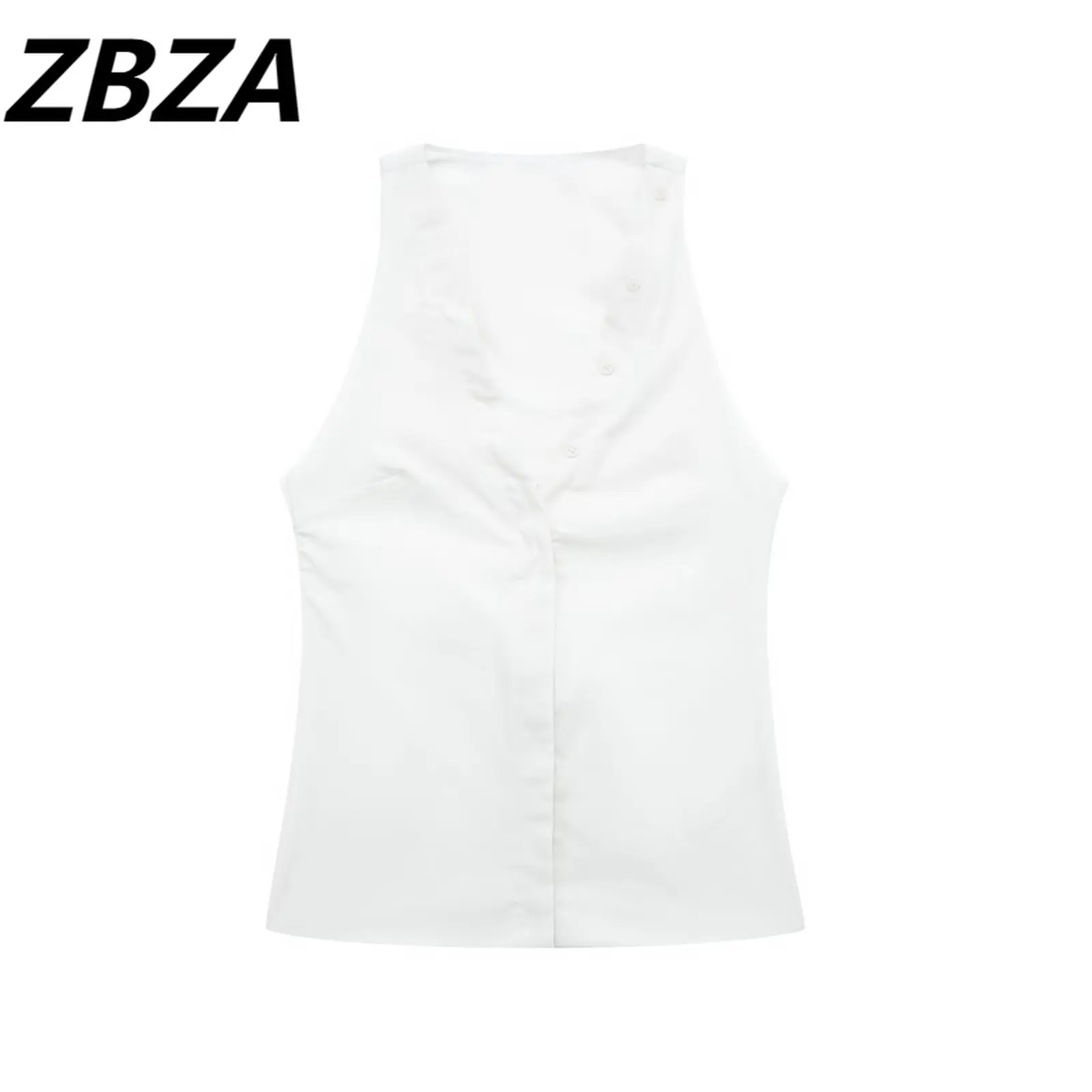 

ZBZA Women 2023 New Fashion Summer Chic Vintage Sexy V-neck Flax Blend Hang Neck Ligamentum DorsiVintage Female Tops