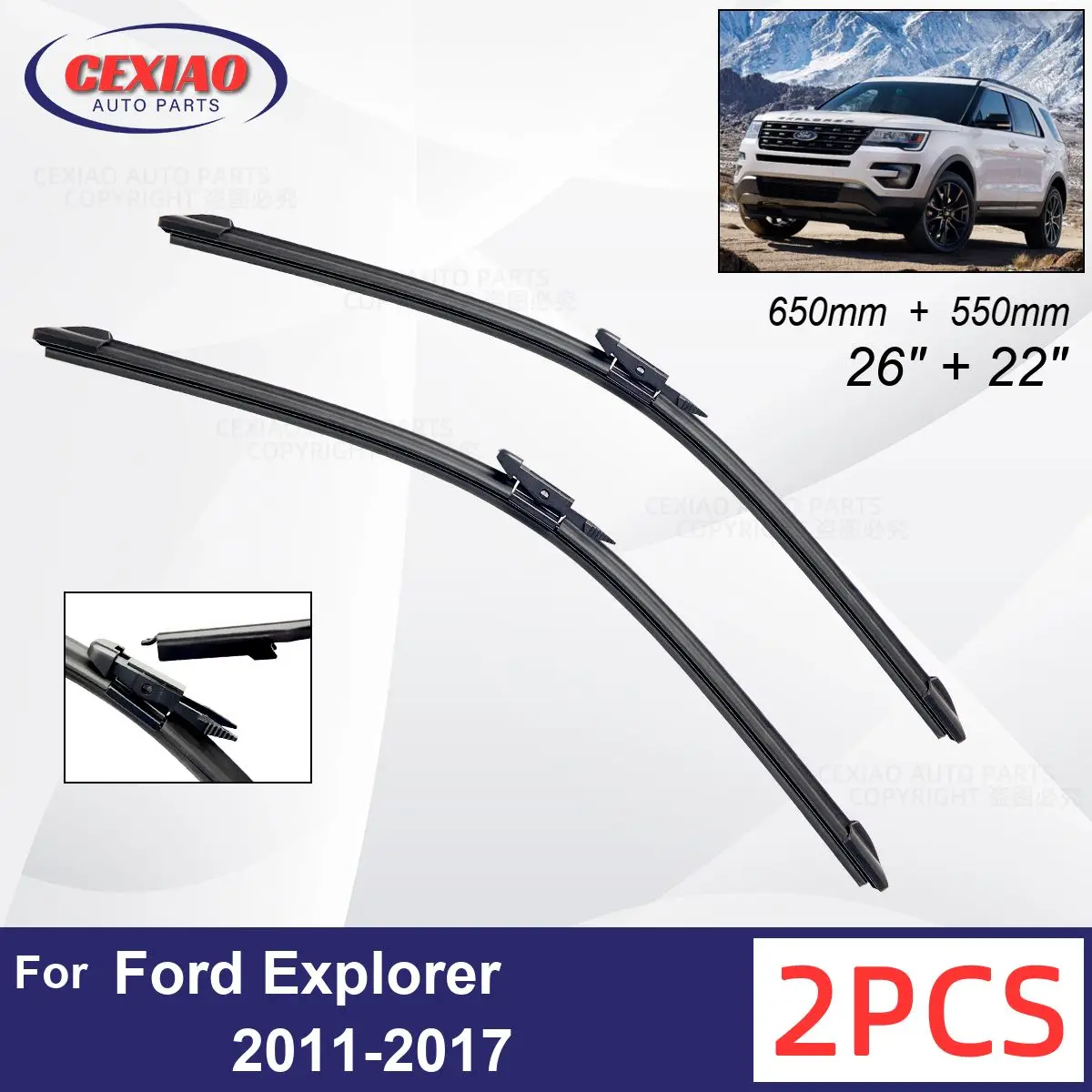 

Car Wiper For Ford Explorer 2011-2017 Front Wiper Blades Soft Rubber Windscreen Wipers Auto Windshield 26" 22" 650mm 550mm