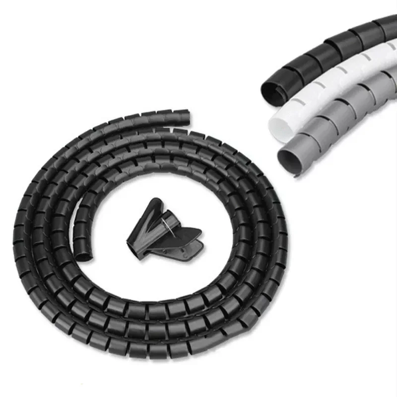 

2M 10mm Flexible Spiral Cable Wire Protector Cable Organizer Computer Cord Protective Tube Clip Organizer Management Tools