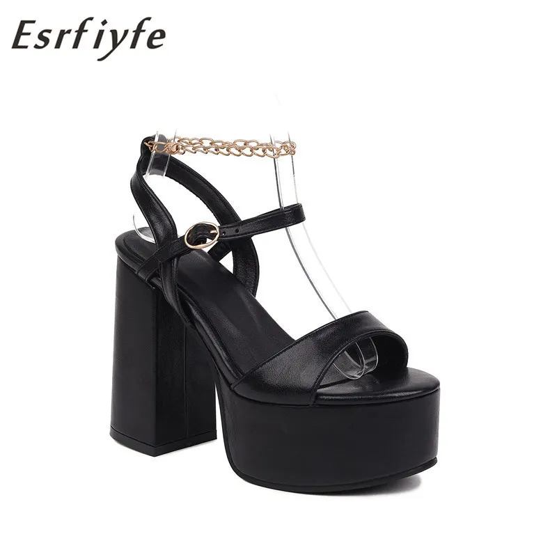 

ESRFIYFE New Fashion Woman Party Shoes Woman Sexy High Heel Sandals Summer Platform Woman Shoes Black Open Toe Shoes Woamn