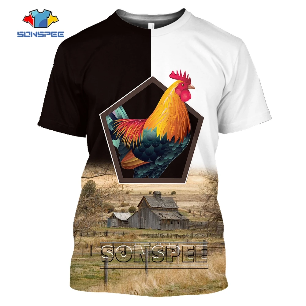

SONSPEE Farm Cock Animal Harajuku Tees Men Women 3D Print Rooster T-shirt Short Sleeve Hip Hop Round Neck Oversized Streetwear