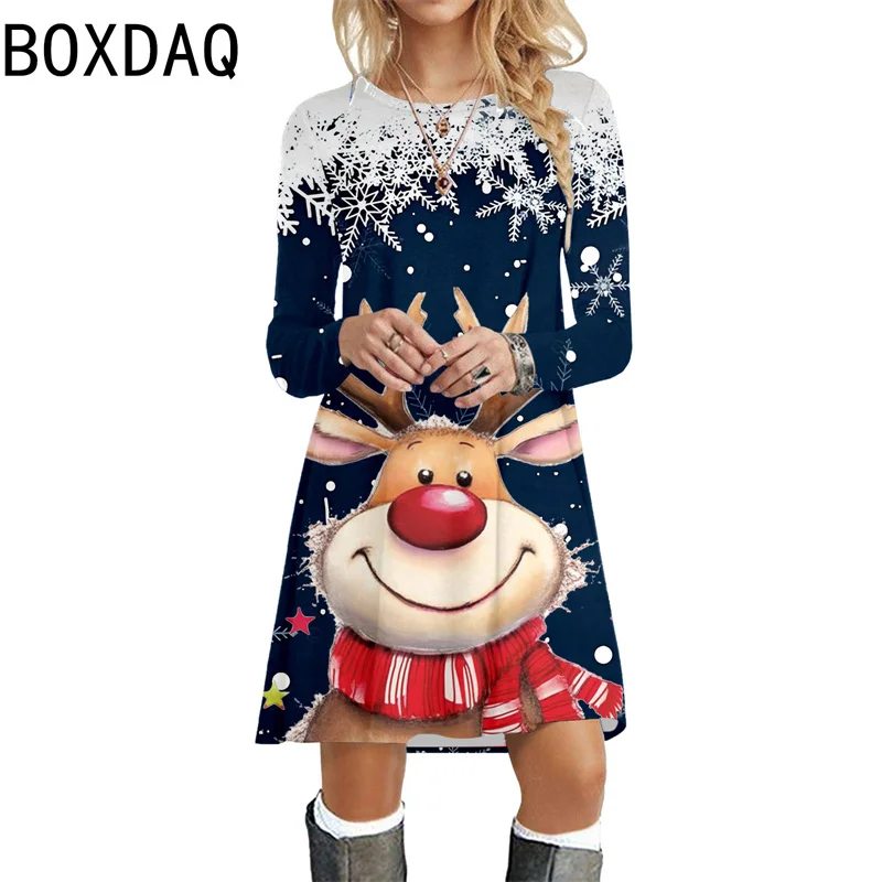 Женское платье с длинным рукавом и круглым вырезом трапециевидного силуэта