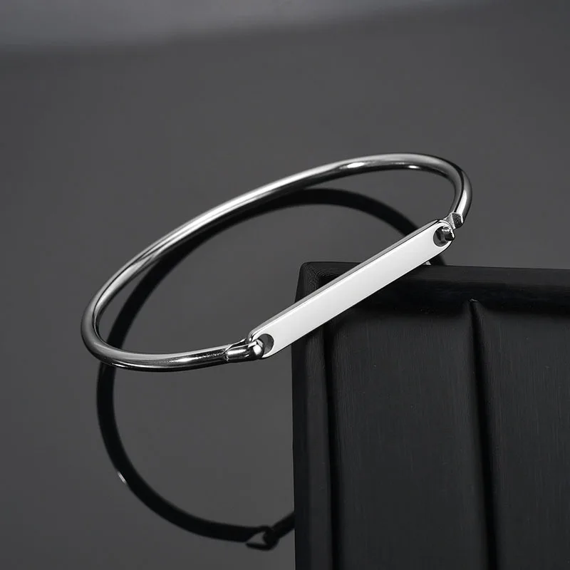 Stainless Steel Customized Bangles For Women Personalized Engraved Name Date Cuff Bracelet Jewelry Birthday Gift