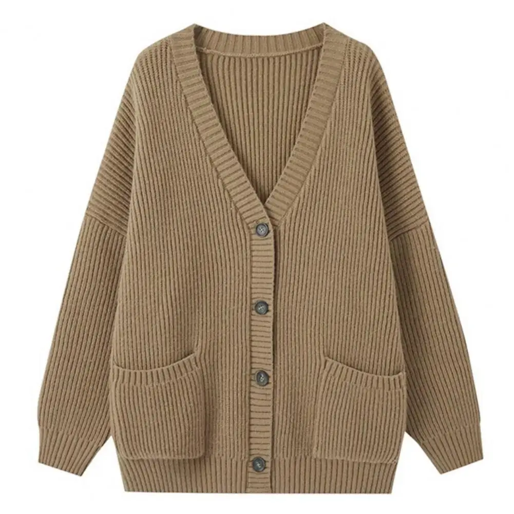 Женский трикотажный кардиган с V-образным вырезом однотонный Свободный средней