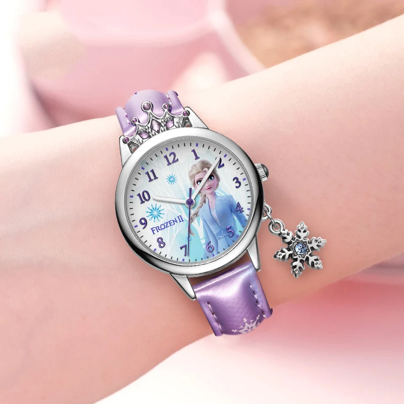 Princess Girl Luxury Watch Women Hand Clocks Bling Rhinestone Crown Snowflake Beautiful Female Wristwatches Children Kids Gift