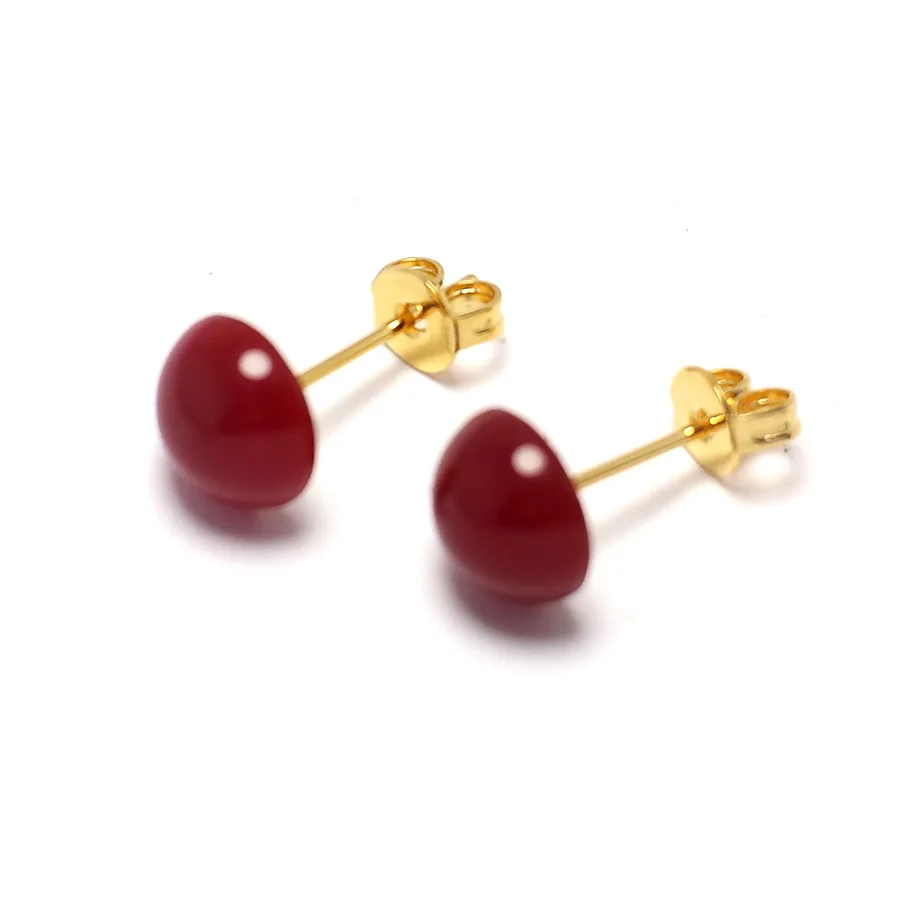 

Red Ear Studs,Gold Plated Brass 8mm Red Agate Stone Cartilage Piercing Jewelry