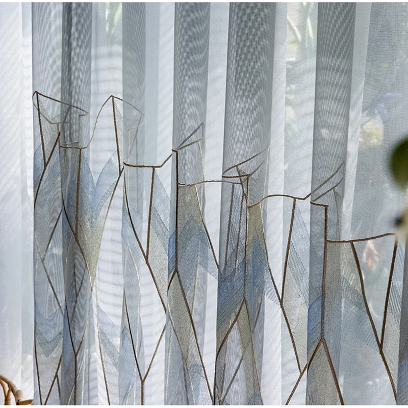 Прозрачные Занавески в скандинавском стиле серого и золотого цвета с