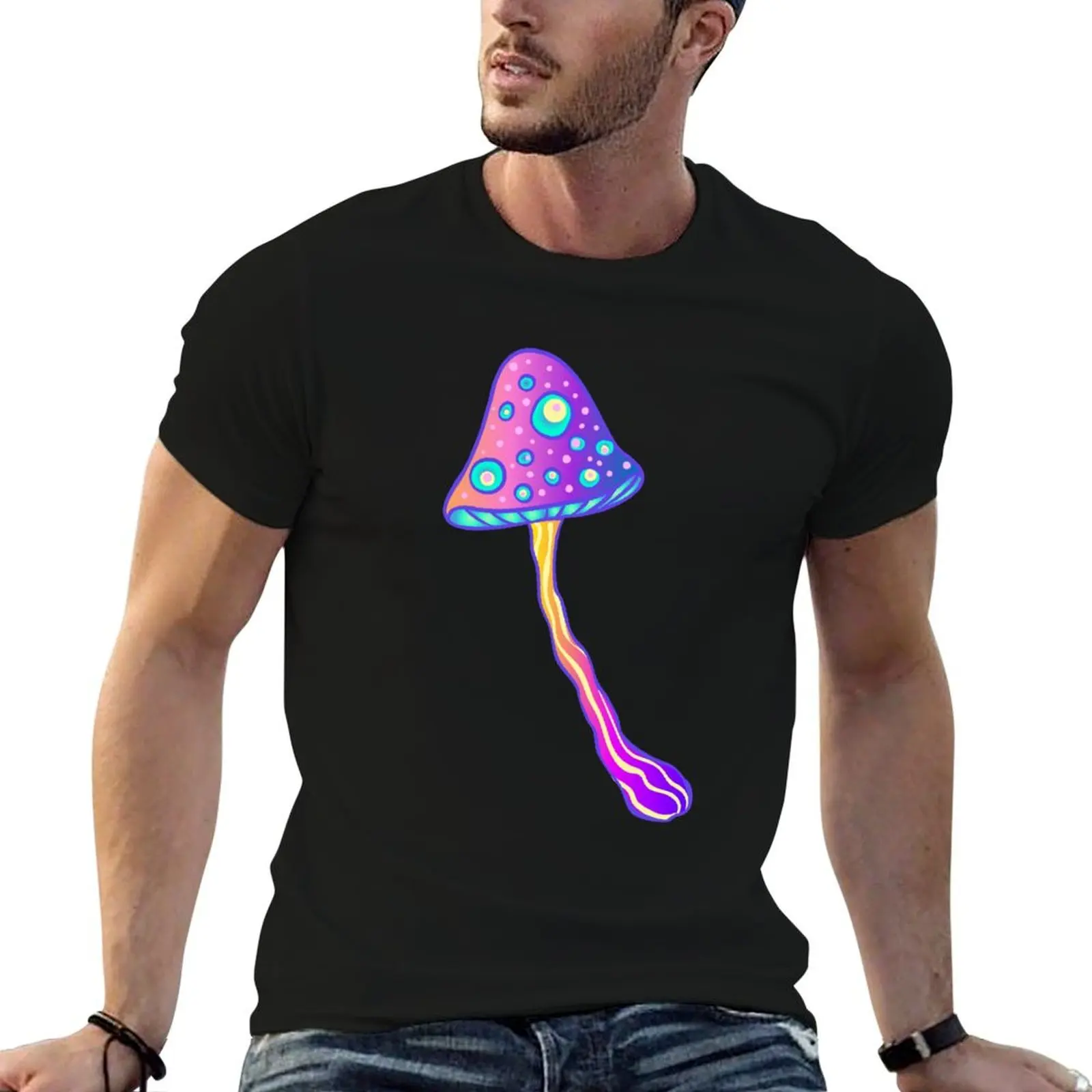 Фото Футболка с принтом Magic Mushroom Pattern 2, мужская хлопковая футболка, набор белых мужских футболок, футболка для мужчин №1