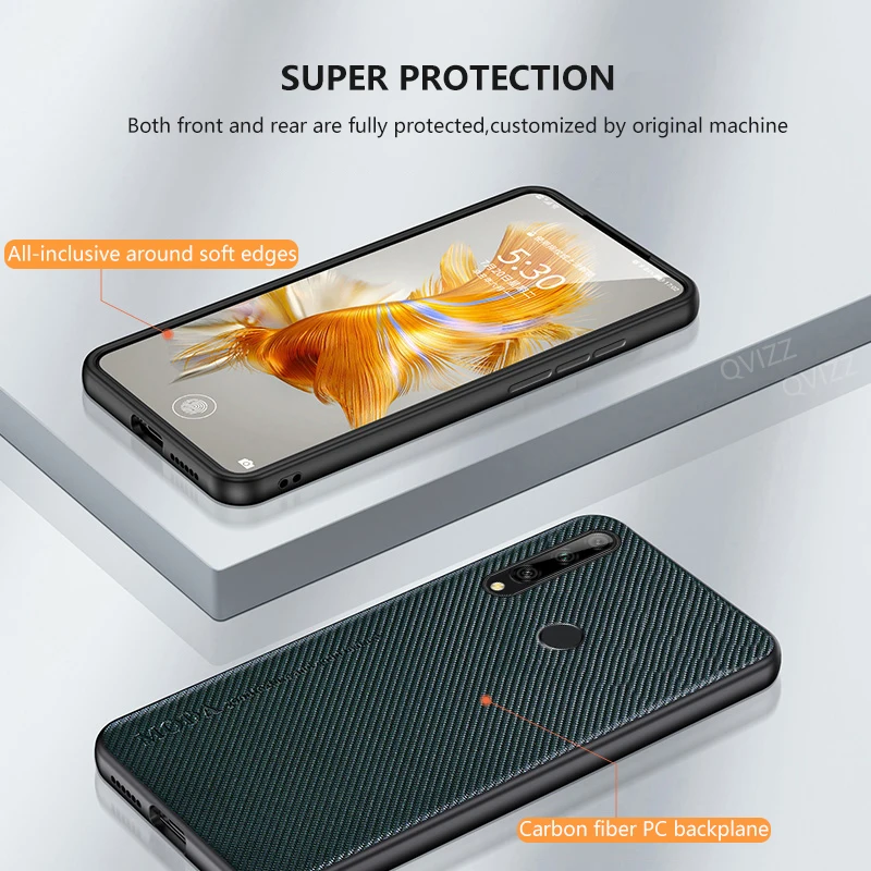 Luxury Leather Case for Huawei P Smart Z PSmartZ STK-LX1 Carbon Fiber Armor Shockproof Soft Edges Phone Cover HuaweiPSmartZ