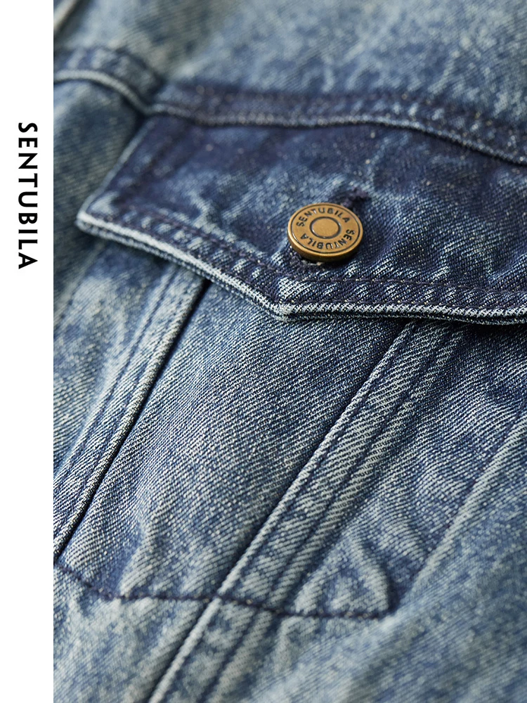 SENTUBILA джинсовая куртка женская Джинсовая простая укороченная из 100% хлопка с