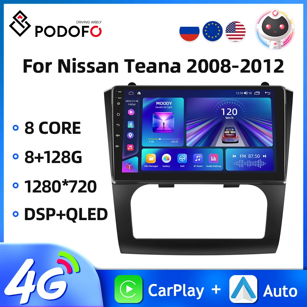 

Автомагнитола Podofo, 9 дюймов, Android, для Nissan Teana 2008-2012, мультимедийный видеоплеер Carplay, Автомобильный GPS, Bluetooth, 8 ядер, Wi-Fi, Авторадио