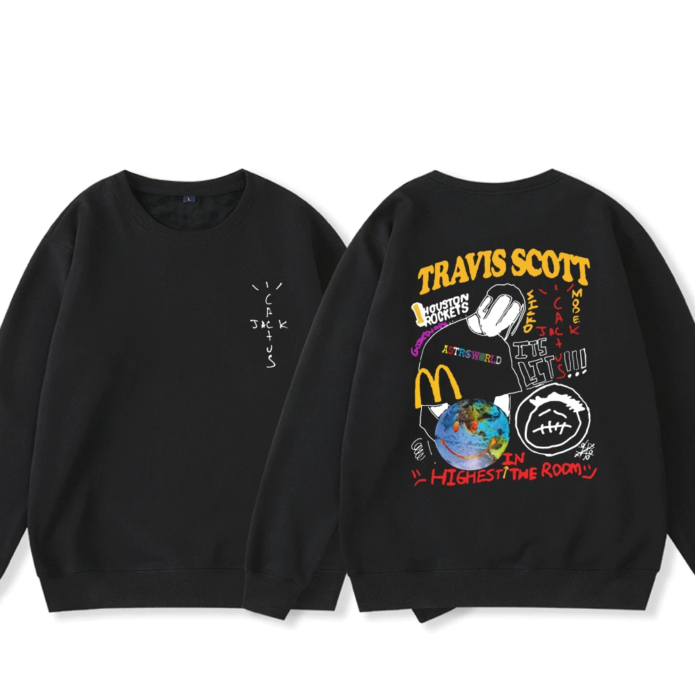 

Travis Scott Cactus Jack Astroworld Wish You Were Here Tour Hip Hop Crew Neck Sweatshirt Men Women Tops Fashion Black Pullover