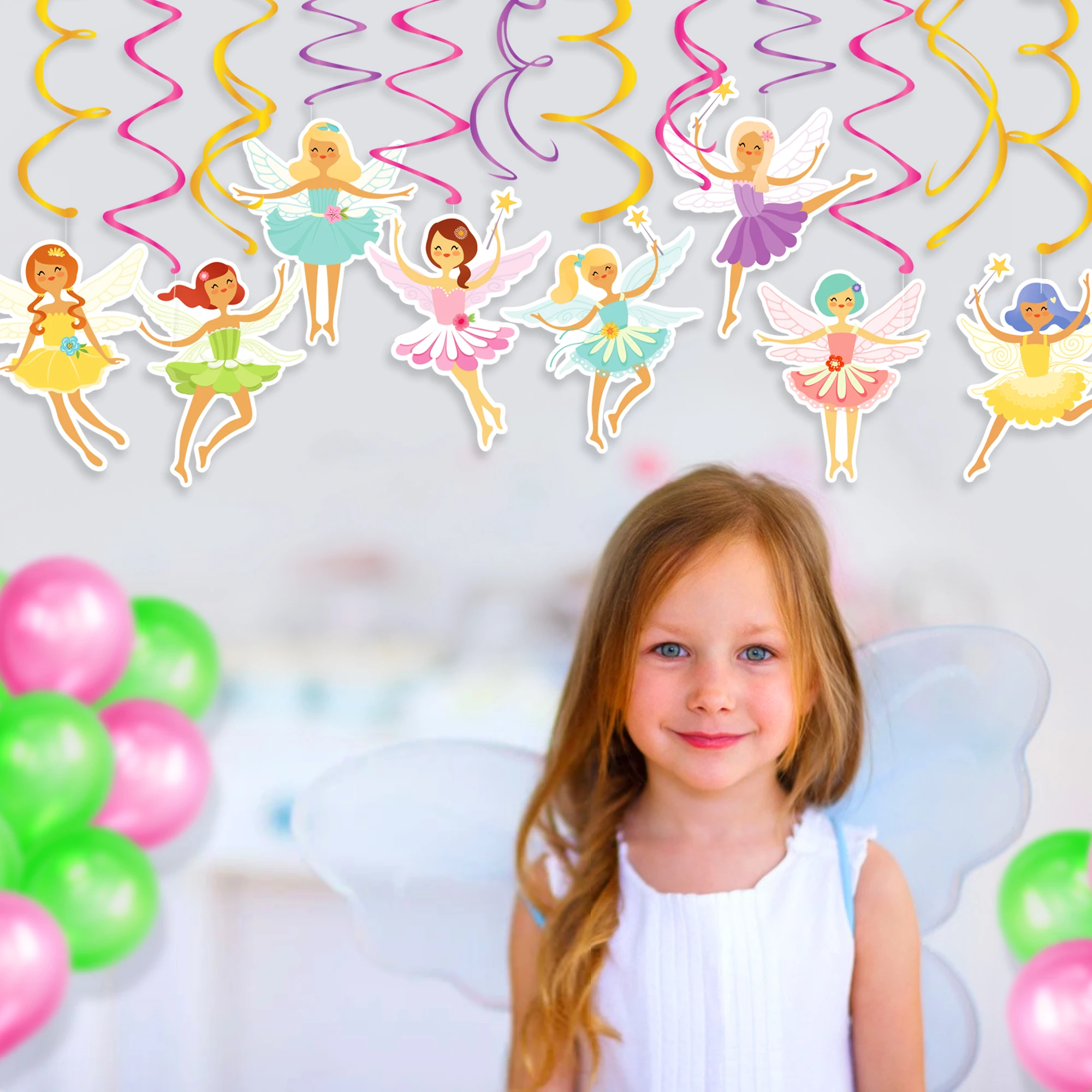 

30pcs/set Girl Cartoon Fairies Elfin Birthday Party Hanging Spiral Wall DIY Backdrops Ceiling Swirls Baby Shower Party Supplies