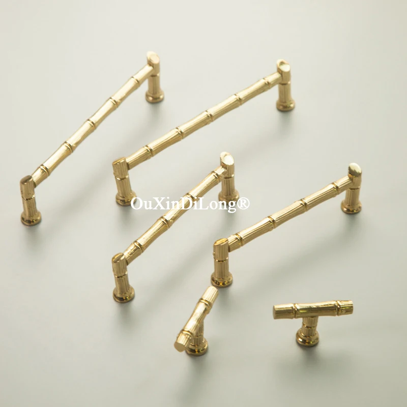 

French Luxury 4PCS Pure Brass Bamboo Design Furniture Handles Drawer Pulls Cupboard Wardrobe Kitchen Shoe TV Wine Cabinet Pulls