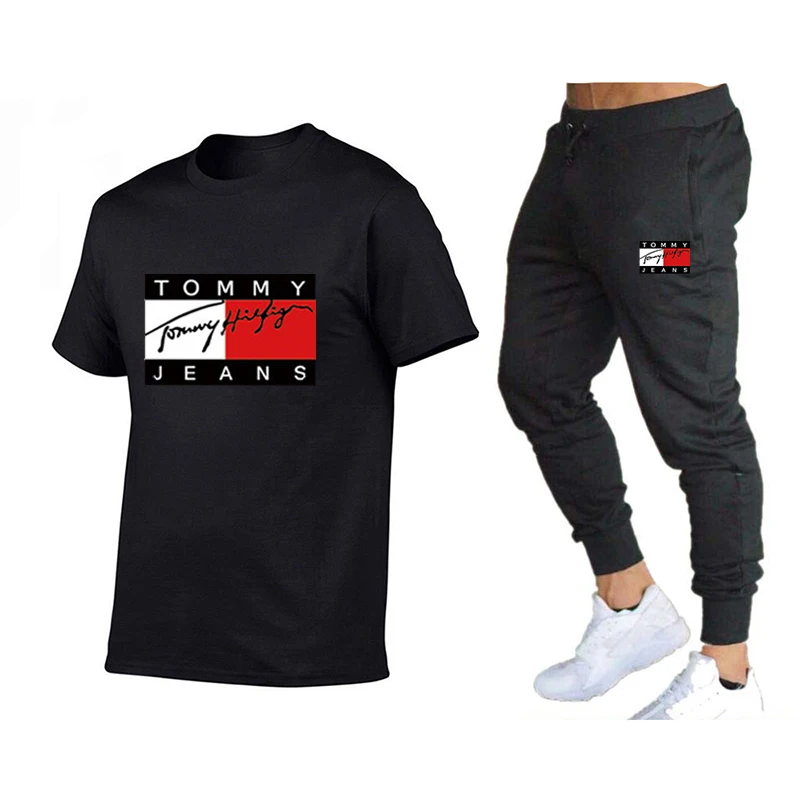 

Men's Shirt Tracksuit Two Pieces Sets Men Casual Fitness Sport Suit Short Sleeve t Shirt+Trousers Men's Casual Sportswear Suits