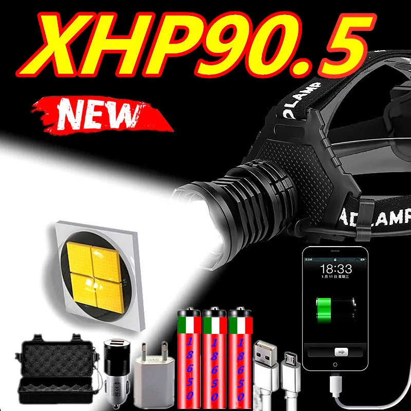 

Most Powerful XHP90.5 Led Headlamp 100000LM Head Lamp USB Rechargeable Headlight Waterproof XHP90 Head Llight Zoom Fishing Light
