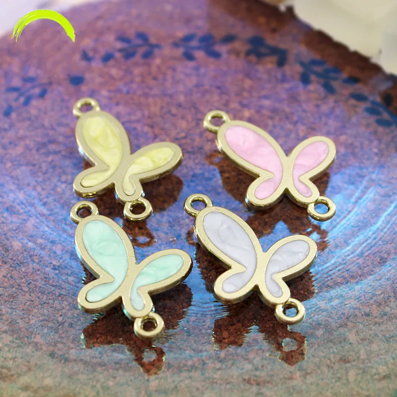 

30pcs Gold Color Lovely Enamel Charm Pendants jewelry making Handmade craft Pastel Colorful Butterfly Charms Accessories