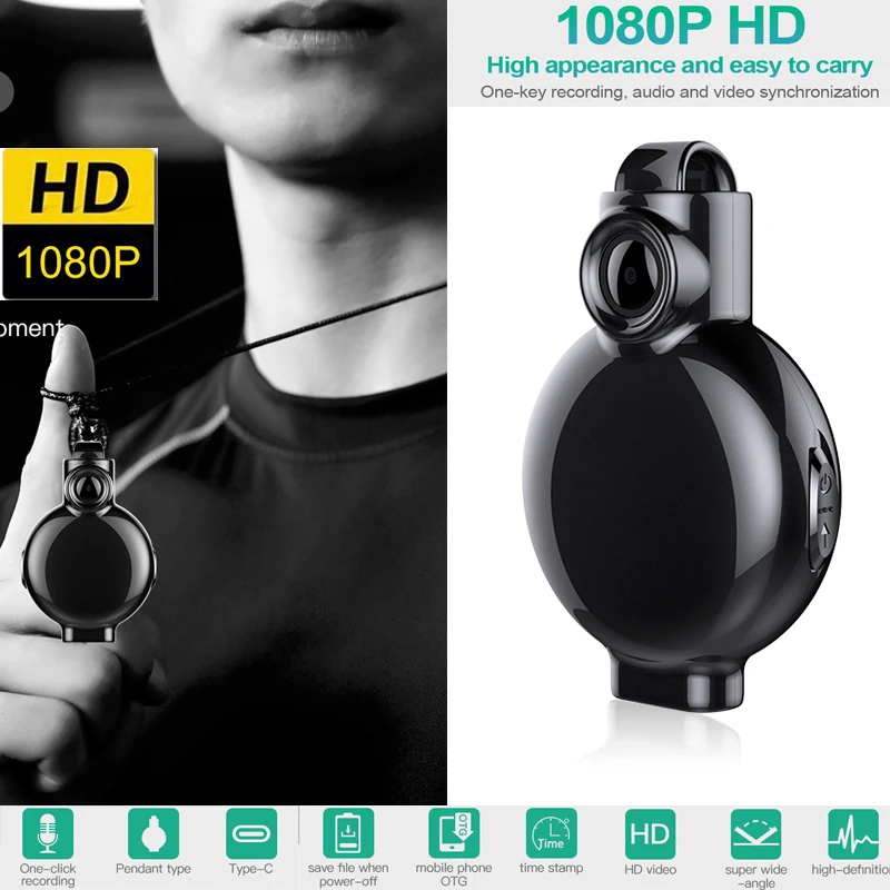 

Портативная мини-видеокамера V6 1080P кулон в виде камеры ожерелье DV/DVR широкоугольная циклическая запись микро цифровая камера