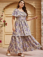 toleen large plus size chic and elegant womens summer dress with lace for outdoor picnic floral oversized dresses youth clothes