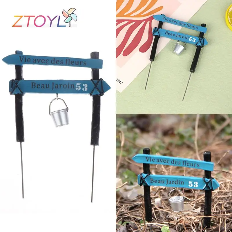 

1:12 Dollhouse Miniature Road Sign Bucket Model Micro Landscape Fairy Garden Decor Toy Doll House Accessories