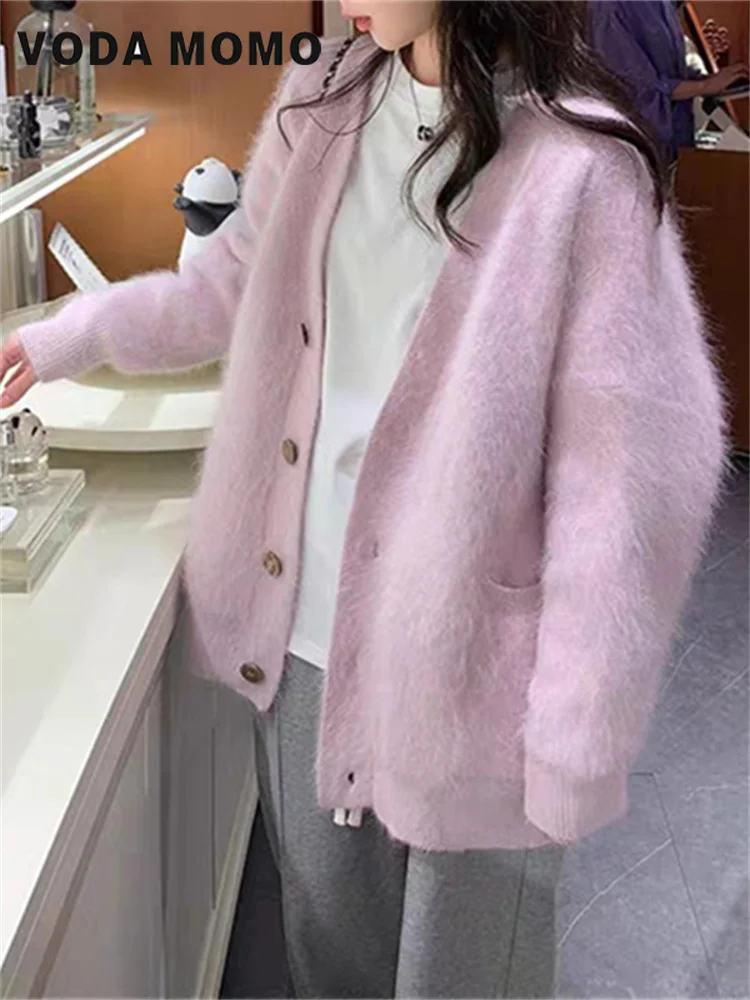 

Korean style Loose Thick Knitwears Top Elegant Casual Sweater Fashion Jackets 2023 Autumn Winter V-neck Korean Knitted Cardigans