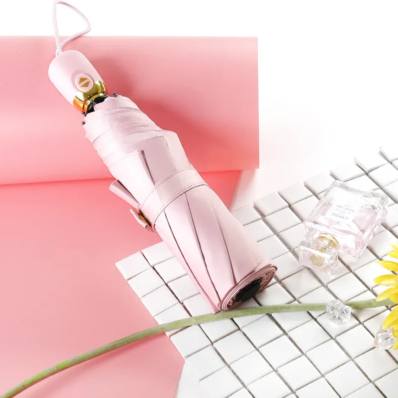 

Small Fresh Color Matching Handle Umbrella Automatic Folding Umbrella for Women Men Solid Color Creative Vinyl Sun Umbrellas