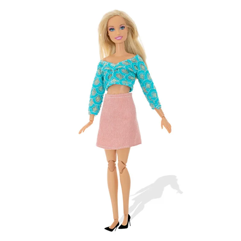 

Сине-Розовый Модный комплект одежды для куклы Барби, наряды для кукол Барби 1/6, аксессуары для кукол Барби, короткий топ, рубашка, юбка, детск...