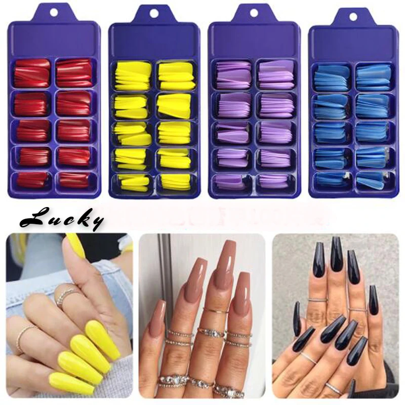 

100Pcs Candy Color Long Ballerina False Nail Tips Full Cover Matte Acrylic Fake Nails Tip DIY Beauty Manicure Extension Tools