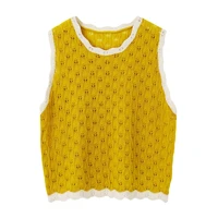 woman hollow knitted crop tops round neck tank tops female sexy holiday camis sleeveless sexy camisole vest for beach