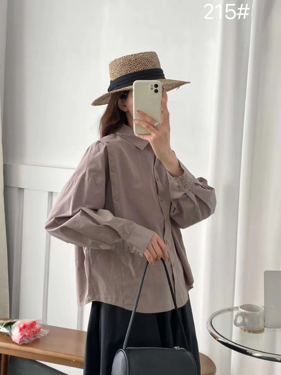 Button Patchwork Chic Shirts Women's Long Sleeve 2024 Early Spring New Korean Sle Loose Design Bottoming Top