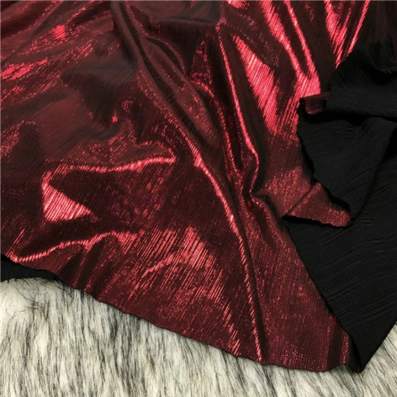 

Glitter Red Stretch Bronzing Bright Silver Reflective Knitted Fabric For Dress And Pants, Gold, Black, Blue, Purple, by the mete