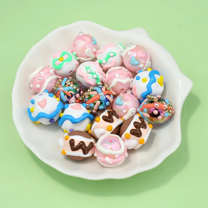 

DIY Jewelry Findings 20pcs 15*17mm Hand Painting Oil Drop Stripe Dots Style Round Acrylic Gumball Beads Fit Necklace Pen Decor